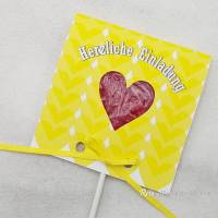 Kindergeburtstag Geburtstag Herz-Lolli-Einladung gelbe Herzen Bild 1