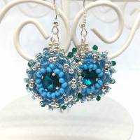 Ohrringe hellblau silber türkis - aus Glasperlen und Kristallen gearbeitet Bild 1