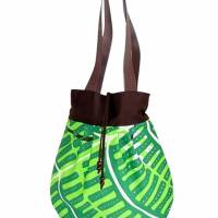 Tasche - Baumwolle grün-weiß-braun gemustert, Tragetasche, Schultertasche, Handtasche, Shopper Bild 1