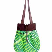 Tasche - Baumwolle grün-weiß-braun gemustert, Tragetasche, Schultertasche, Handtasche, Shopper Bild 2