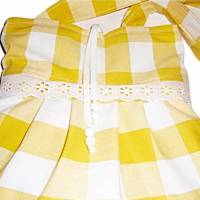 Tasche - gelb-weiß kariert mit Spitze, weiß, gelb, Baumwolle, Perle, genäht, Tragetasche, Schultertasche, Handtasche, Shopper Bild 4