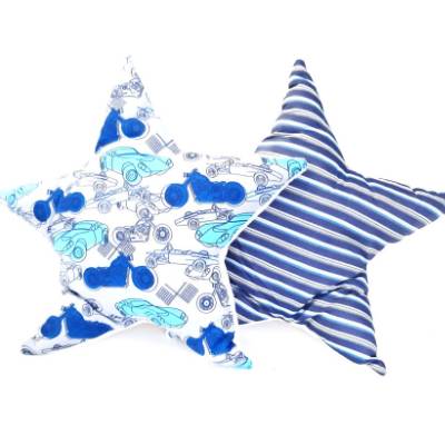Kuschelkissen in Sternform 2-er Set, Sternkissen mit Fahrzeug Motiv