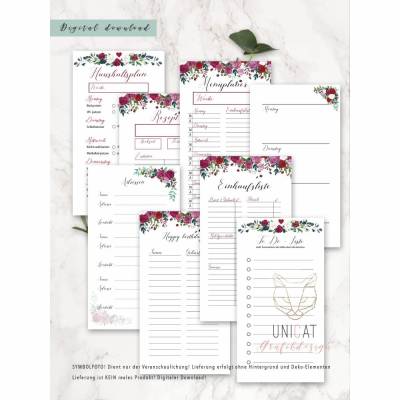 Kalendereinlagen Set "Rosen" für Ringplaner, Personal, 15 Seiten