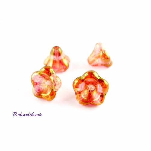 10 Glasperlen Glockenblume 11 x 13 mm rosa mit Glanzlüster