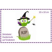Zauber-Eule auf Grabstein - Halloweeneule 10x10 Stickdatei Bild 1