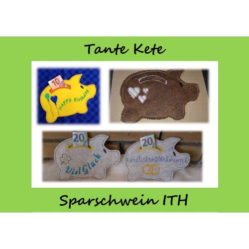 Sparschwein Stickdatei ITH 13x18cm