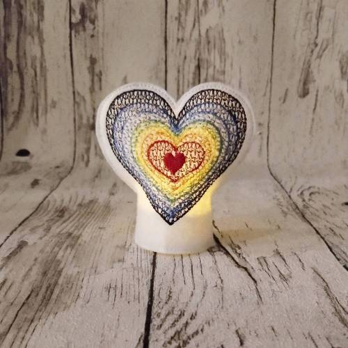 Teelichtcover Regenbogenherz Stickdatei ITH 10x10