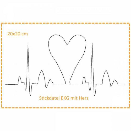 Stickdatei 20x20cm "Herzklopfen" EKG mit Herz