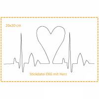 Stickdatei 20x20cm "Herzklopfen" EKG mit Herz Bild 1