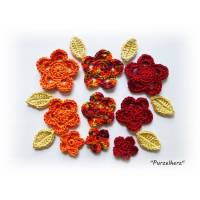 15-teiliges Häkelblumen-Set mit Blättern - Häkelapplikation Bild 1