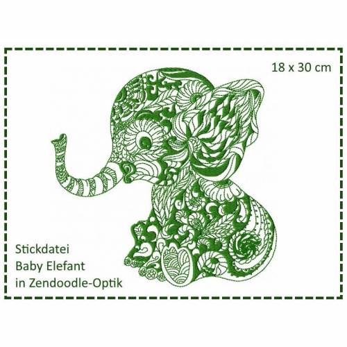 Baby Elefant Zendoodle Stickdatei 18x30