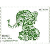 Baby Elefant Zendoodle Stickdatei 18x30 Bild 1