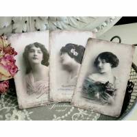 Postkarten, Grußkarten 3-er Set mit Vintage Damen Motiven im Shabby / Vintage Stil. Bild 1