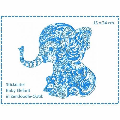 Baby Elefant Zendoodle Stickdatei 15x24