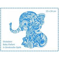 Baby Elefant Zendoodle Stickdatei 15x24 Bild 1