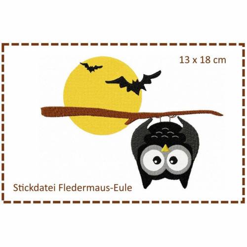 Fledermauseule bei Vollmond - Halloweeneule 13x18 Stickdatei