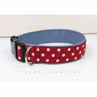 Hundehalsband, Punkte, rot, beige, rauchblau, blau, Polka dots, Hund, Halsband, Kunstleder, Welpe, Hunde, Haustier, trendy, stylisch Bild 1