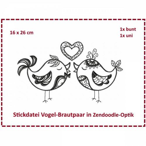 Vogel Brautpaar Zendoodle Stickdatei 16x26