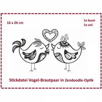 Vogel Brautpaar Zendoodle Stickdatei 16x26 Bild 1