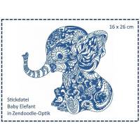Baby Elefant Zendoodle Stickdatei 16x26 Bild 1