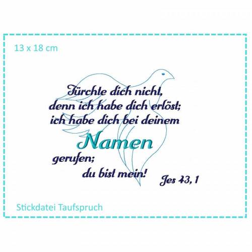 Stickdatei Taufe Spruch Taube 13x18cm
