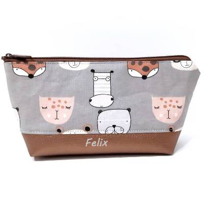 Federmäppchen personalisiert, Schlampermäppchen mit Namen "Zootiere"