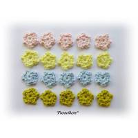 20 handgehäkelte Streublümchen - Häkelblumen, Aufnäher, Applikation,Tisch- und Streudeko - Taufe - Pastell rosa,blau,grün,gelb Bild 1