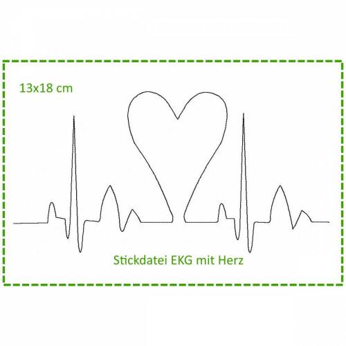 Stickdatei 13x18cm "Herzklopfen" EKG mit Herz