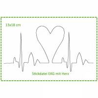 Stickdatei 13x18cm "Herzklopfen" EKG mit Herz Bild 1