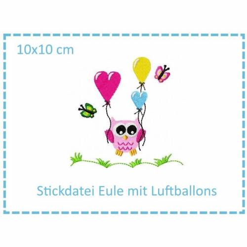 Eule mit Luftballon 10x10cm Stickdatei