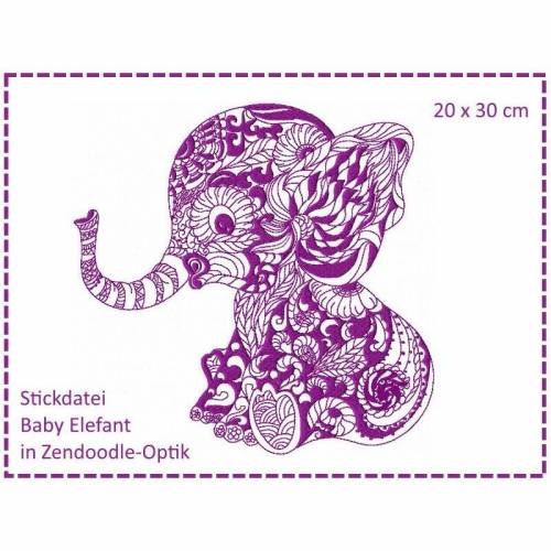 Baby Elefant Zendoodle Stickdatei 20x30