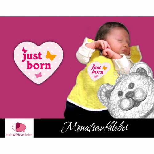 1 Baby Meilensteinaufkleber | Herz rosa - just born