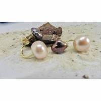 Doppel-Ohrstecker elegante Kombination große runde Perle und Keshi-Perle Bild 1