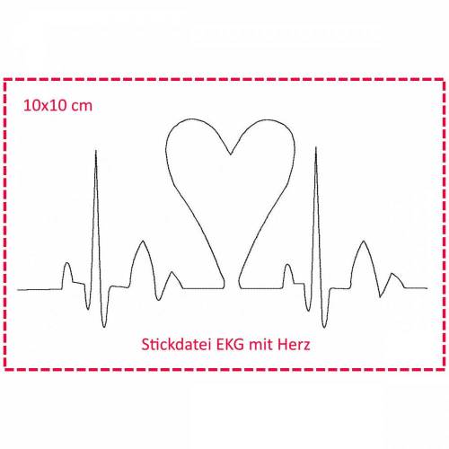 Stickdatei 10x10cm "Herzklopfen" EKG mit Herz
