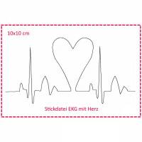 Stickdatei 10x10cm "Herzklopfen" EKG mit Herz Bild 1