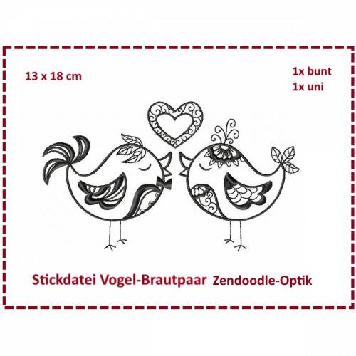Vogel Brautpaar Zendoodle Stickdatei 13x18