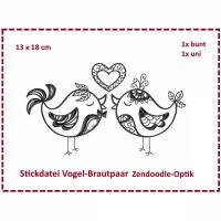 Vogel Brautpaar Zendoodle Stickdatei 13x18 Bild 1