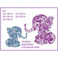Baby Elefant Zendoodle Stickdatei Set Bild 1