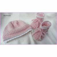 Babyset für Neugeborene, handgestrickt aus Wolle (Merino), rosa Bild 2