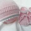 Babyset für Neugeborene, handgestrickt aus Wolle (Merino), rosa Bild 3