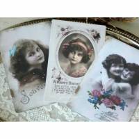 Postkarten, Grußkarten, Deko-Karten 3-er Set mit Damen Motiven im Shabby / Vintage Stil. Bild 1