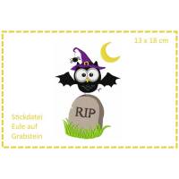 Eule auf Grabstein - Halloweeneule 13x18 Stickdatei Bild 1