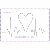 Stickdatei 20x30cm "Herzklopfen" EKG mit Herz Bild 1