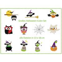 Großes Halloween-Eulen Set 13x18 Stickdatei Bild 1