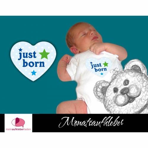 1 Baby Meilensteinaufkleber | Herz hellblau - just born