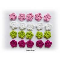 20 handgehäkelte Streublümchen - Häkelblumen, Aufnäher, Applikation - Taufe, Hochzeit - Tisch- und Streudeko - rosa,weiß,grün Bild 1