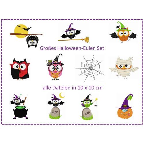Großes Halloween-Eulen Set 10x10 Stickdatei