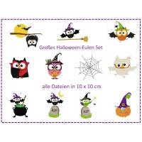 Großes Halloween-Eulen Set 10x10 Stickdatei Bild 1