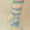 handgestrickte Socken, Strümpfe Gr. 42/43, Damensocken und Herrensocken in hellblau mit natur, Einzelpaar Bild 6