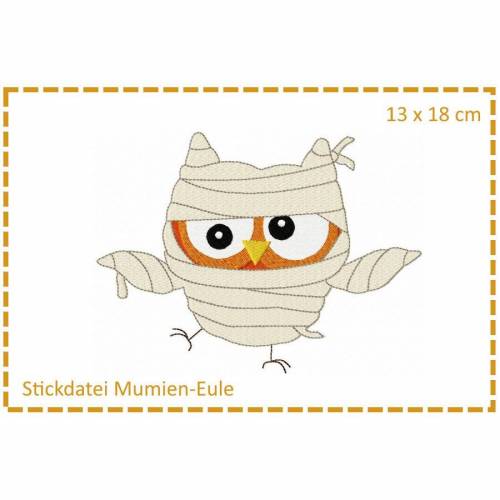 Mumien-Eule - Halloweeneule 13x18 Stickdatei